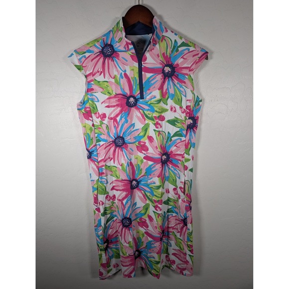 SanSoleil Dress Womens Small Floral Golf Sleeveless UV 50 Quarter Zip Mock Neck - Picture 1 of 10